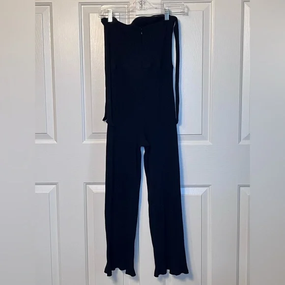 NBD Eden Jumpsuit Black Revolve Ribbed Off Shoulder Cropped Tie Size S - Picture 3 of 6